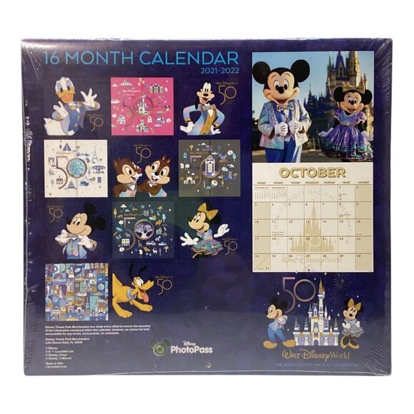 New‎ Walt Disney World 50th Anniversary 16 Month Calendar 2021 - 2022 NIP - Picture 2 of 5